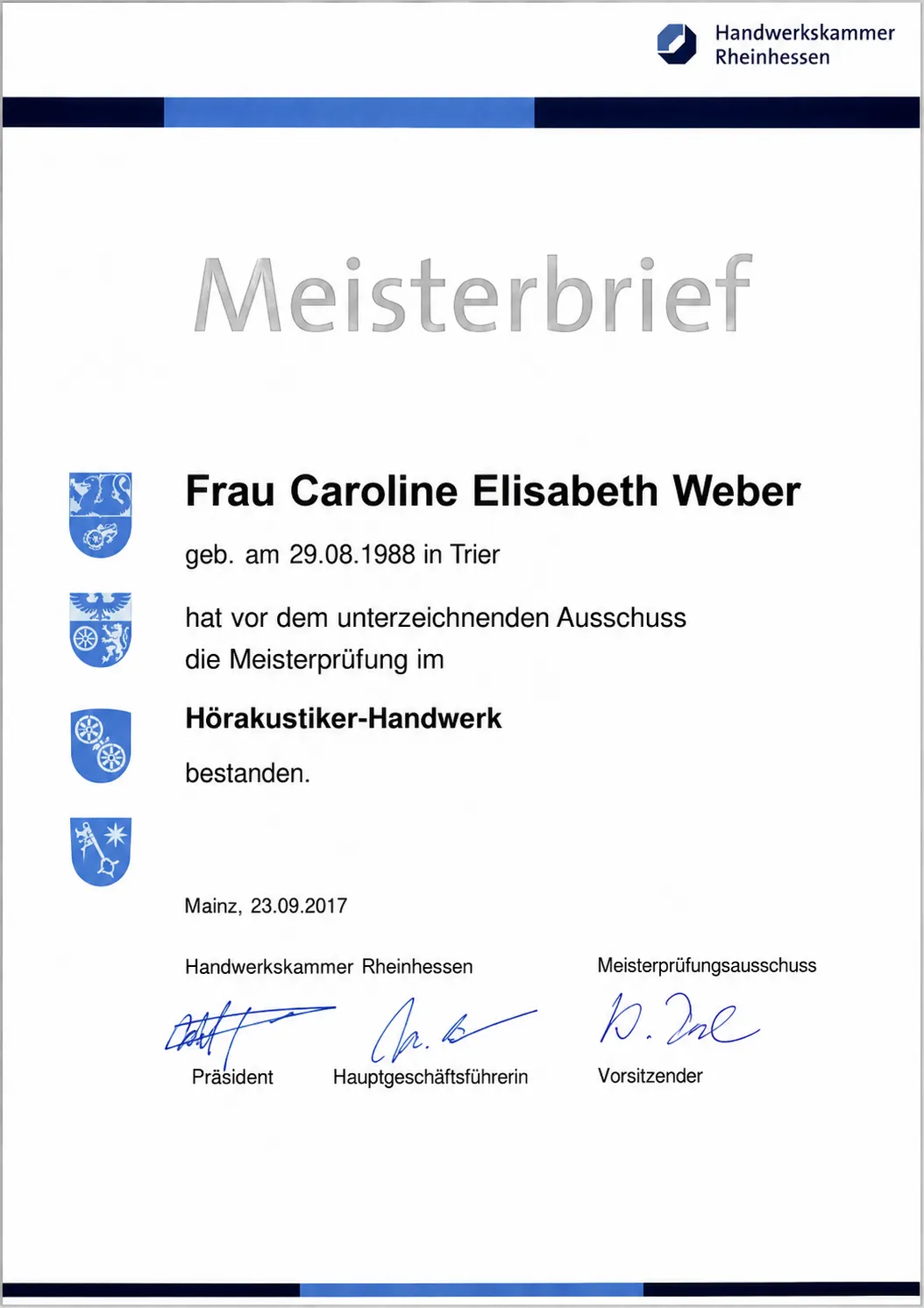 Meisterbrief Caroline Weber