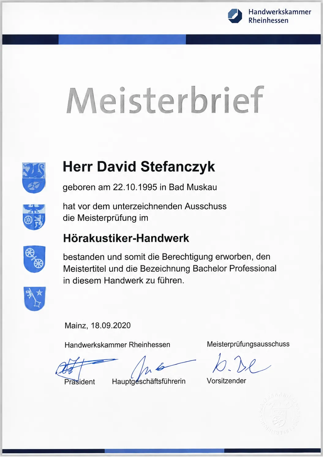 Meisterbrief David Stefanczyk